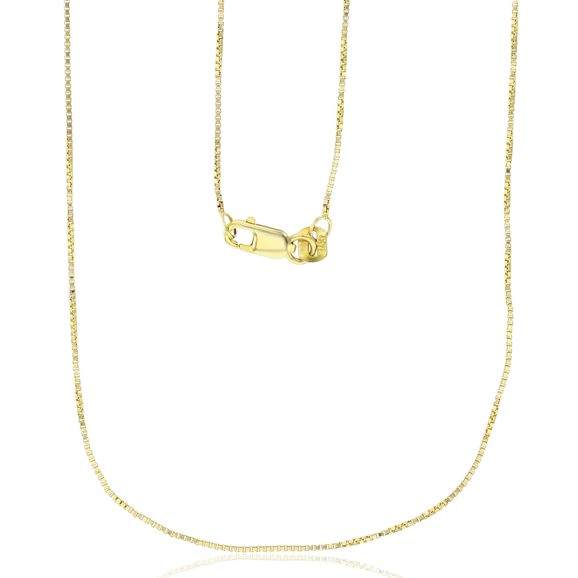 14K Yellow, White or Rose Gold Solid 0.60mm-0.75mm Box Chain with Lobster Claw Clasp | Italian Gold Necklaces | Gold Box Necklaces for Men and Women 22 Gold