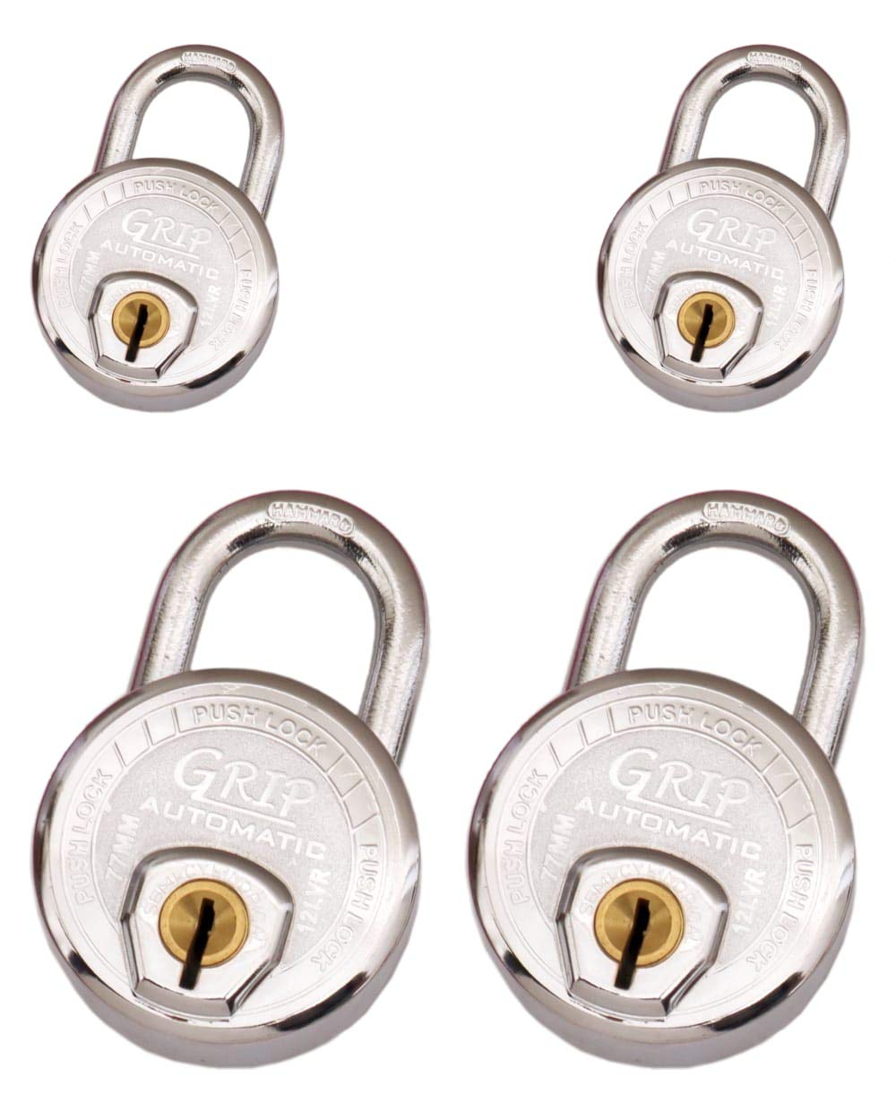 Grip Automatic Round 77 MM 12 Lever Double Locking Technology Push Lock with 4 Heavy Keys Pack of (1+1+1+1=4) Big Padlocks (Made in Aligarh) (B08R1DV35F) Amazon Price History, Amazon Price Tracker
