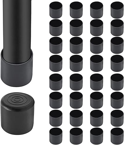 32 tapas de puntas de patas de silla de 1 pulgada (0.984 in), redondas de PVC antideslizantes plegables para patas de silla, tapas negras para patas