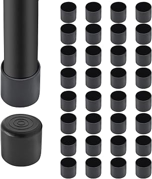32Pcs 1 Inch 25mm PVC Chair Leg Tips, Black | Round Non-Slip Folding Chair Leg End Caps Black Furniture Table Feet Caps Floor Protector Cups for Hardwood Floors