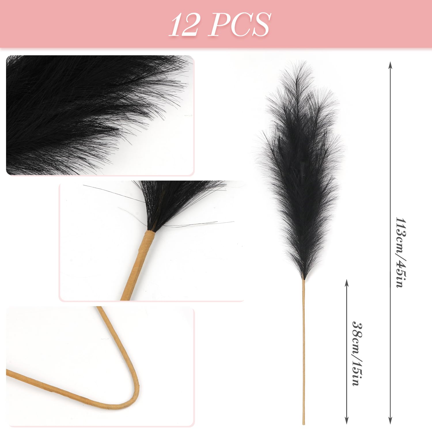 12 Piume Decorative Pampas Artificiali - Erba Pampas Alta 115cm Per Vaso, Beige