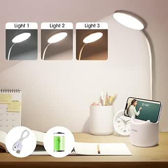 Simple Designs LD1003-WHT Lámpara de escritorio básica de metal con cuello de manguera flexible para oficina, sala de estar, dormitorio, dormitorio universitario, estantería, color blanco (paquete de