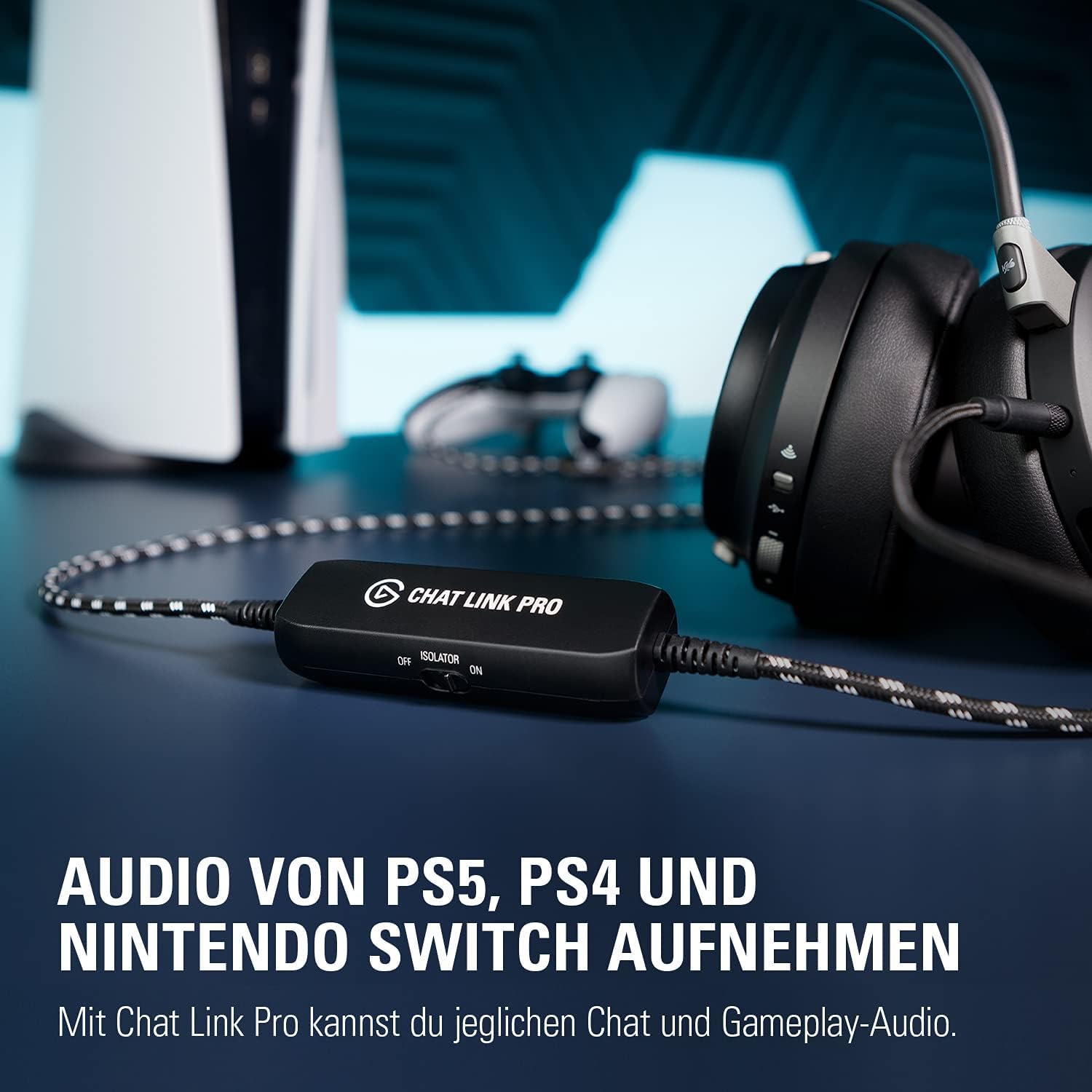 Elgato Chat Link Pro, Audio-Adapter für PS5, PS4, Switch | Erfasst Voice-Chat und Spielsound, extralanges Geflechtkabel, vergoldete Anschlüsse, Brummfilter
