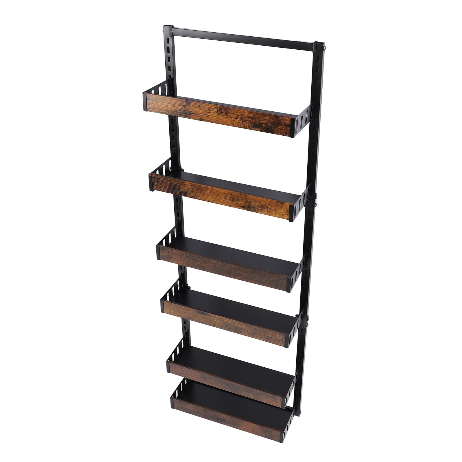 Ejoyous Étagère Murale à épices, étagère de Cuisine à 6 Niveaux, Porte Suspendue, Organisateur Suspendu, Hauteur Réglable en Acier au Carbone, Faux Bois pour Salle de Bain, Cuisine,