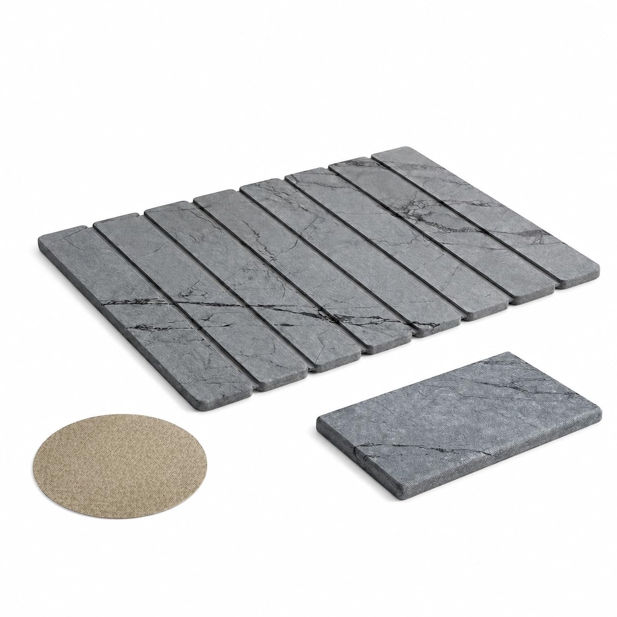 Alfombra Baño Diatomita 39x60 cm con Jabonera – Alfombrilla Baño Diatomita Super Absorbente - Secado Ultrarrápido – Antideslizante, Antibacteriana y Antimoho para Ducha, Baño y Cocina (Gris)