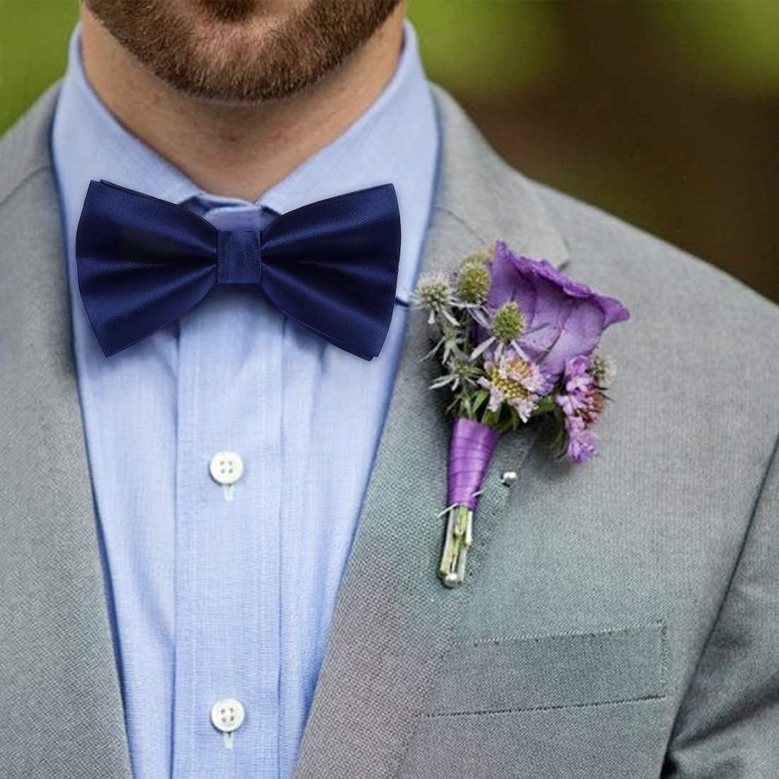 HISDERN Bow Ties for Men Solid Color Pre-Tie Bow Tie and Pocket Square Set Classic Formal Tuxedo Bowties for Wedding Party - Image 8