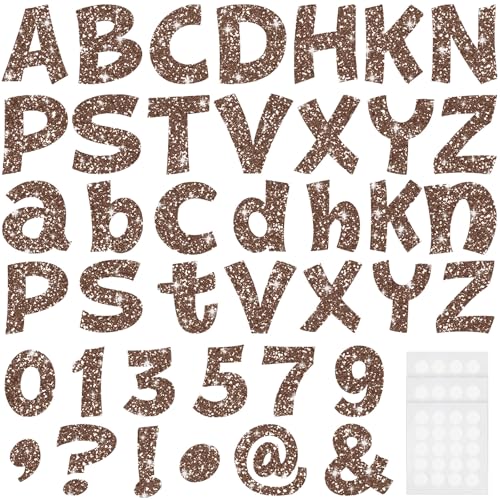 Image of Colarr 216 Pcs Glitter Bulletin Board Letters for Classroom Number Alphabet Punctuation Symbol Cutout 4'' Die-Cut Poster Letter with Adhesive Dot School Party Holiday Decor Display(Brown)