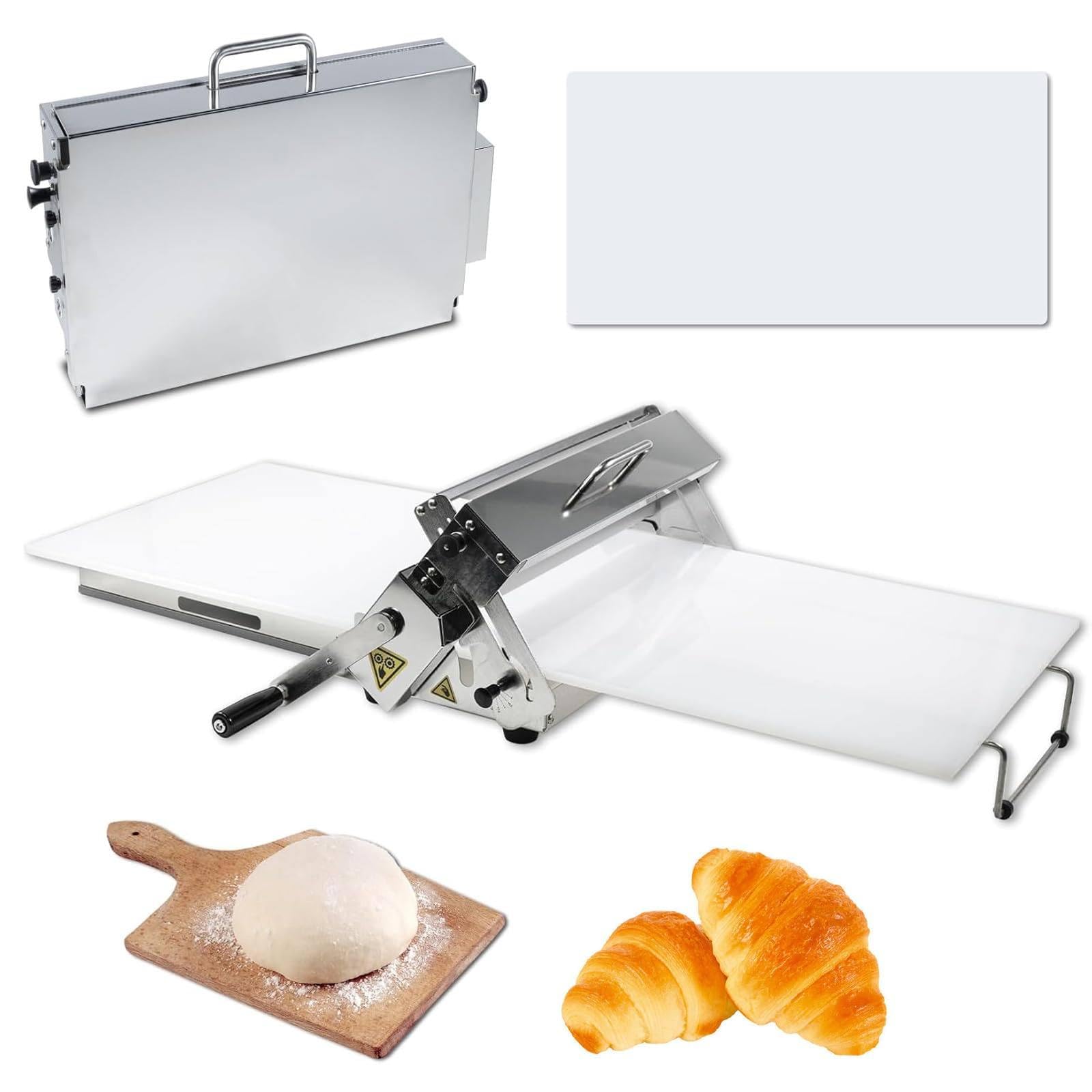 Manuell Faltbare Teigrolle für Bäckerei, Pizza, Croissant, Teigrolle aus Edelstahl mit Einstellbarer Dicke von 0–27 mm, für Gewerbe und Privat,Model400