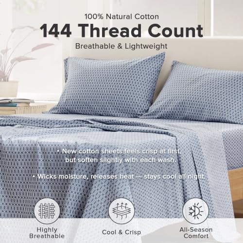 Image of Comfort Spaces 100% Cotton Percale Sheets Cal King Size 4 Pcs, Diamond Blue