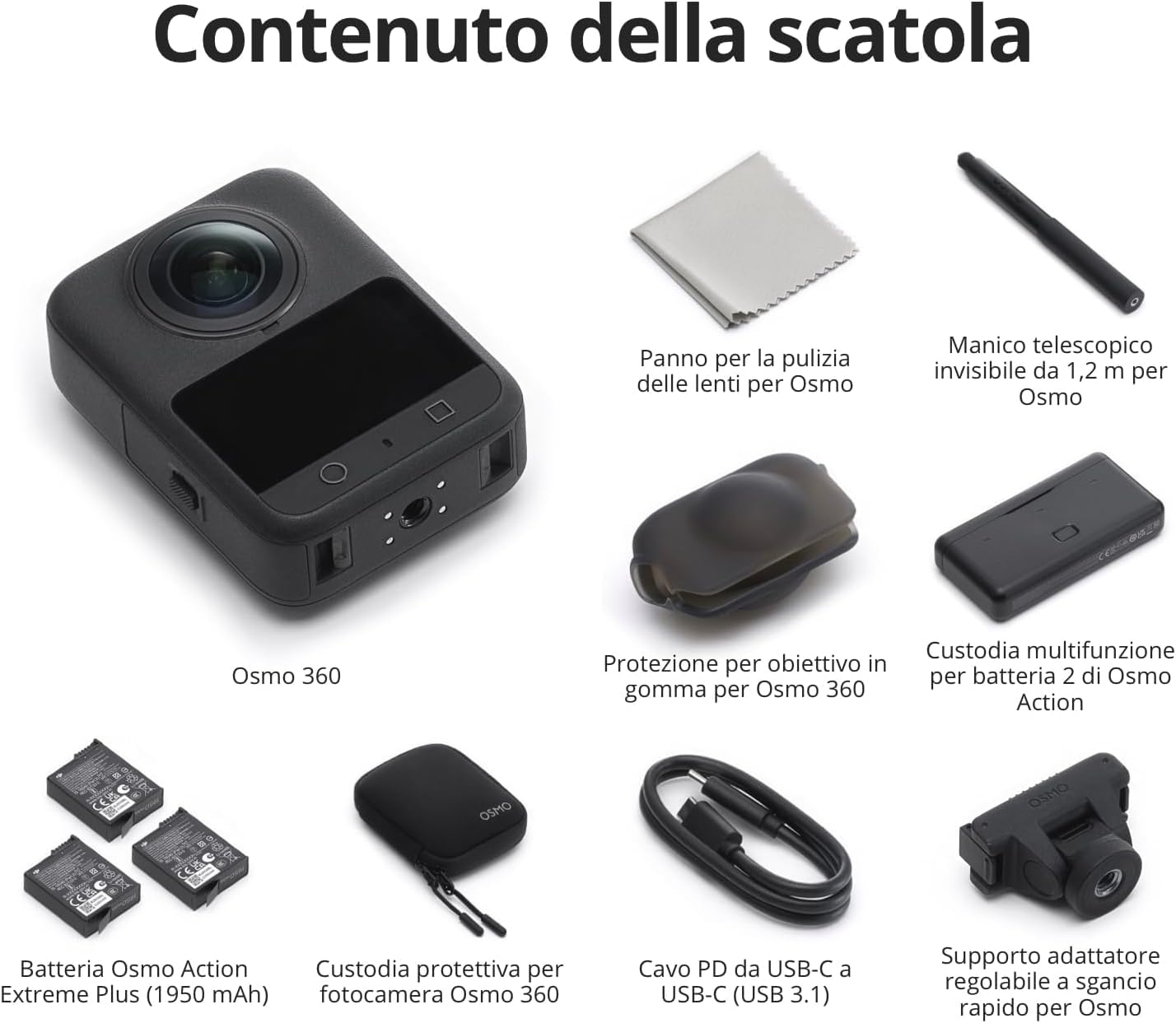 DJI Osmo 360 Combo Adventure con accessori, fotocamera 360 con immagini a 360° da 1 pollice, 3 batterie, video a 360° nativi in 8K, per sport, vlog (Osmo 360 Adventure Combo)