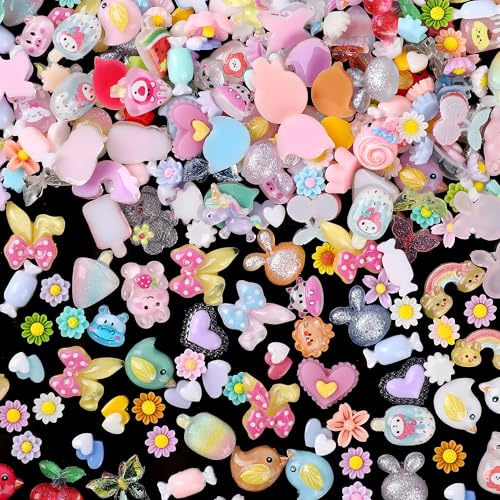 COOSLIM 150pcs Cute & Sweet 3D Nail Charms for Acrylic Nails, Flower Cherry Bear Butterfly Charms for Nail, Perfect for Nail Art Decorations & DIY Accessories Crafts.B