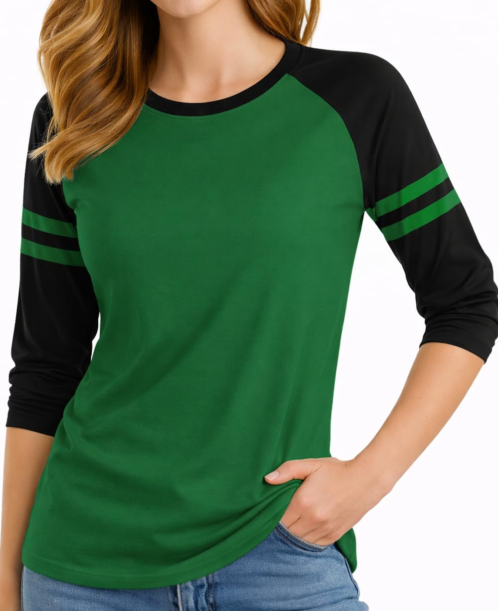 Women’s 3/4 Sleeve Striped Raglan Tee – Classic Baseball Jersey Style Top