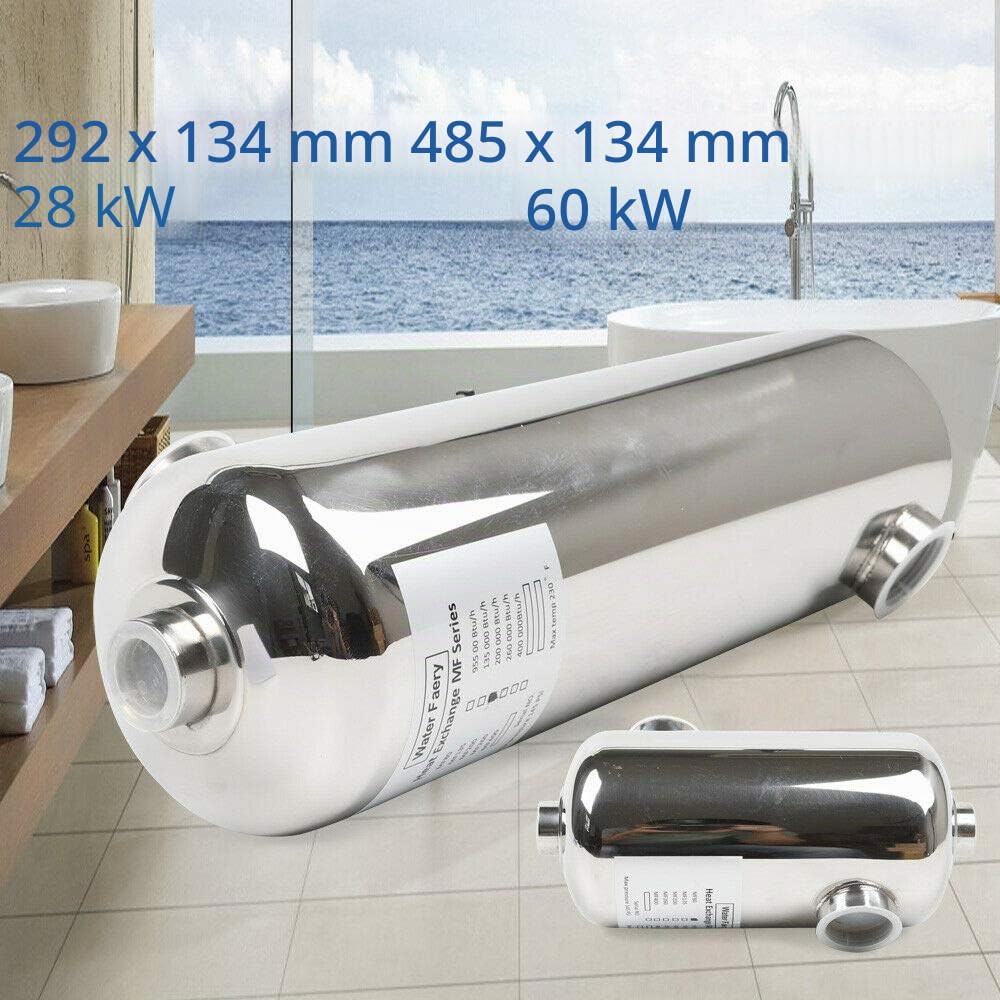 TFCFL Scambiatore di calore per piscina, in acciaio inox, 28 kW/60 KW (29,2 x 13,4 cm) (28 KW)