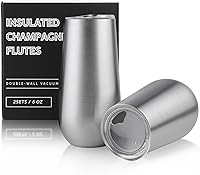 Vista 1 de Sivaphe Juego de 2 copas de champán sin tallo con tapa, acero inoxidable aislado al vacío, tazas de cóctel, reutilizables, método de tostado