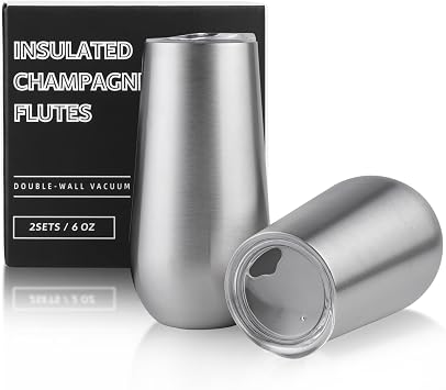 Sivaphe 2Pack Stemless Champagne Flutes Set with Lid Stainless Steel Insulated Vacuum Tumbler Cocktail Cups Reusable Wedding Toasting Method 6 Ounce Blue