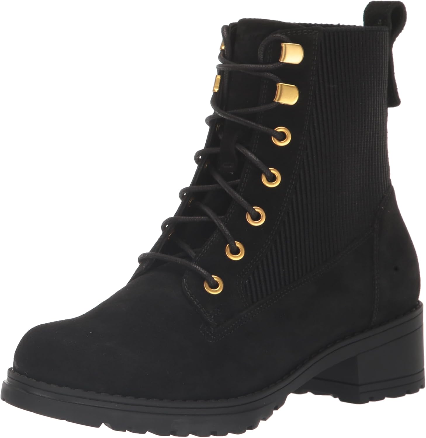 Cole Haan Women's CAMEA WP Combat Boot II Ankle, Black Suede Waterproof, 8