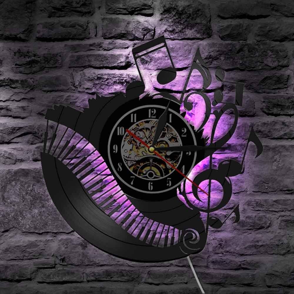 Note musicali Pianoforte Aula Disco in vinile Orologio da parete Musicista Pianista Insegnante Arte della parete Decorazioni per la casa Applique da parete Regalo per amante della musica Regali per
