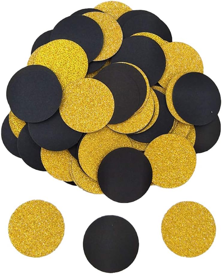 Rodite 100PCS Paper Confetti Round Tissue Confetti Circle Paper Table Confetti for Wedding Birthday Party Balloon Holiday Party Decoration Size 3cm (Gold+Black)