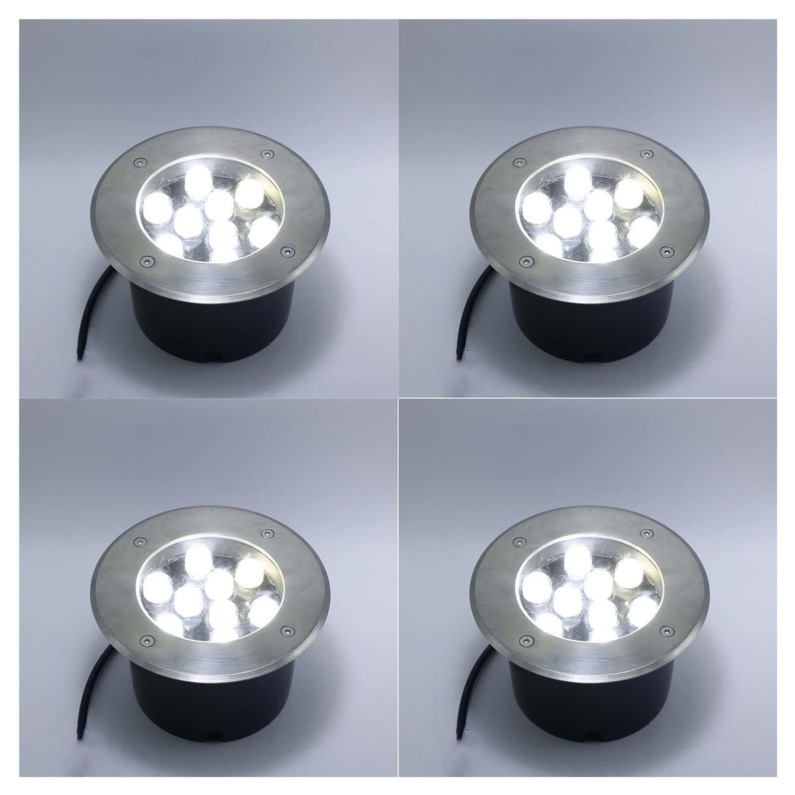 Zestaw 4 lamp podwodnych do fontanny, oświetlenie krajobrazu 9 W, stal nierdzewna 304, 7 kolorów (żółte światło, 220 V)