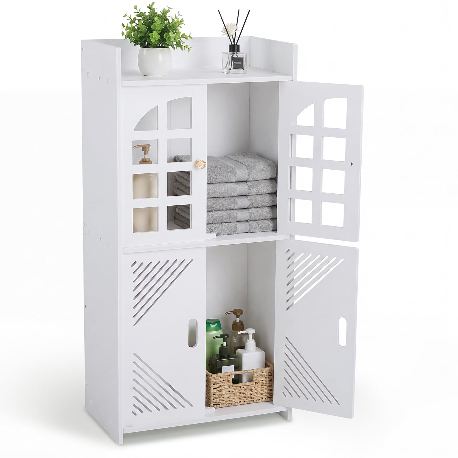 Warmiehomy Bathroom Cabinet Floor Standing Cabinet Storage with Door, White