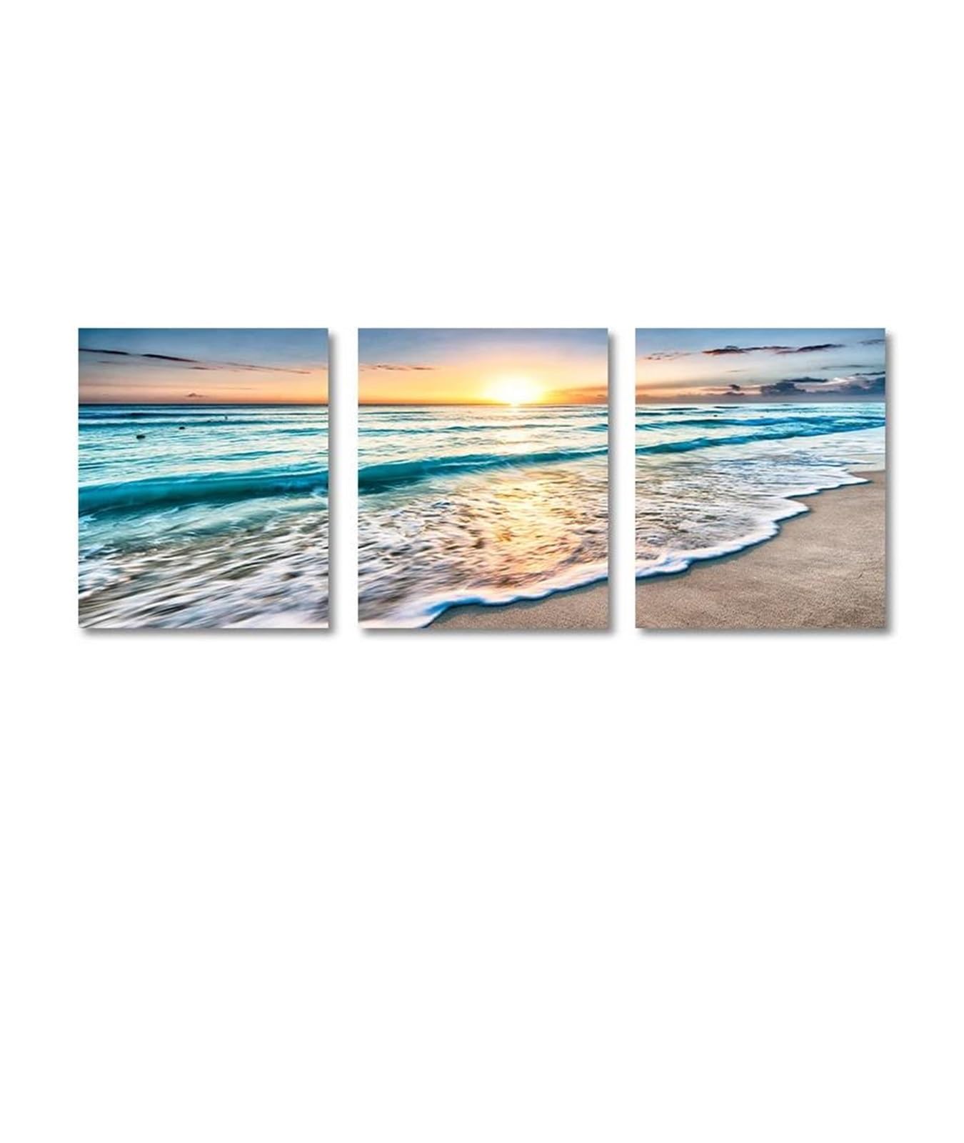 Tableau déco nature 3 pièces vague de plage moderne triptyque marin 30x40cm