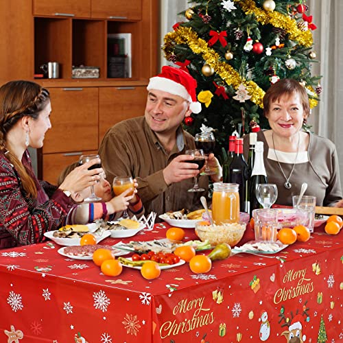 Irenare 3 Pieces Christmas Tablecloth Plastic Reindeer Tablecloth Elk Merry Christmas Table Cover for Xmas Dinner Winter Holiday Party Decoration and Supplies, 54 x 108 Inch – Image 7