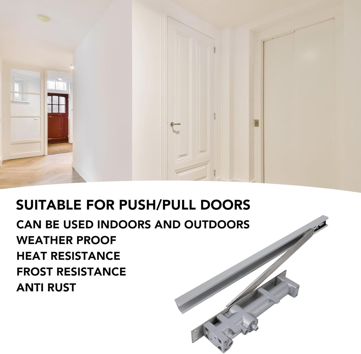 Haofy Door Closer Hydraulic Automatic Zinc Alloy Commercial Grade Adjustable Speed with 2 Independent Valves for Doors up to 222kg 180cm Wide