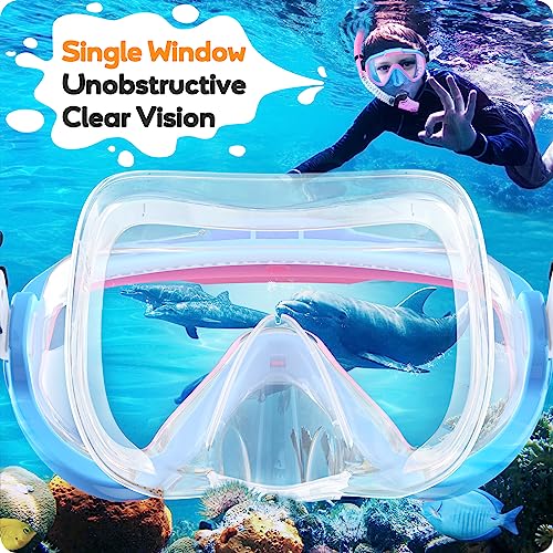 image for Seovediary Kids Snorkel Set, Anti-Fog Panoramic Tempered Glass Kids Sn