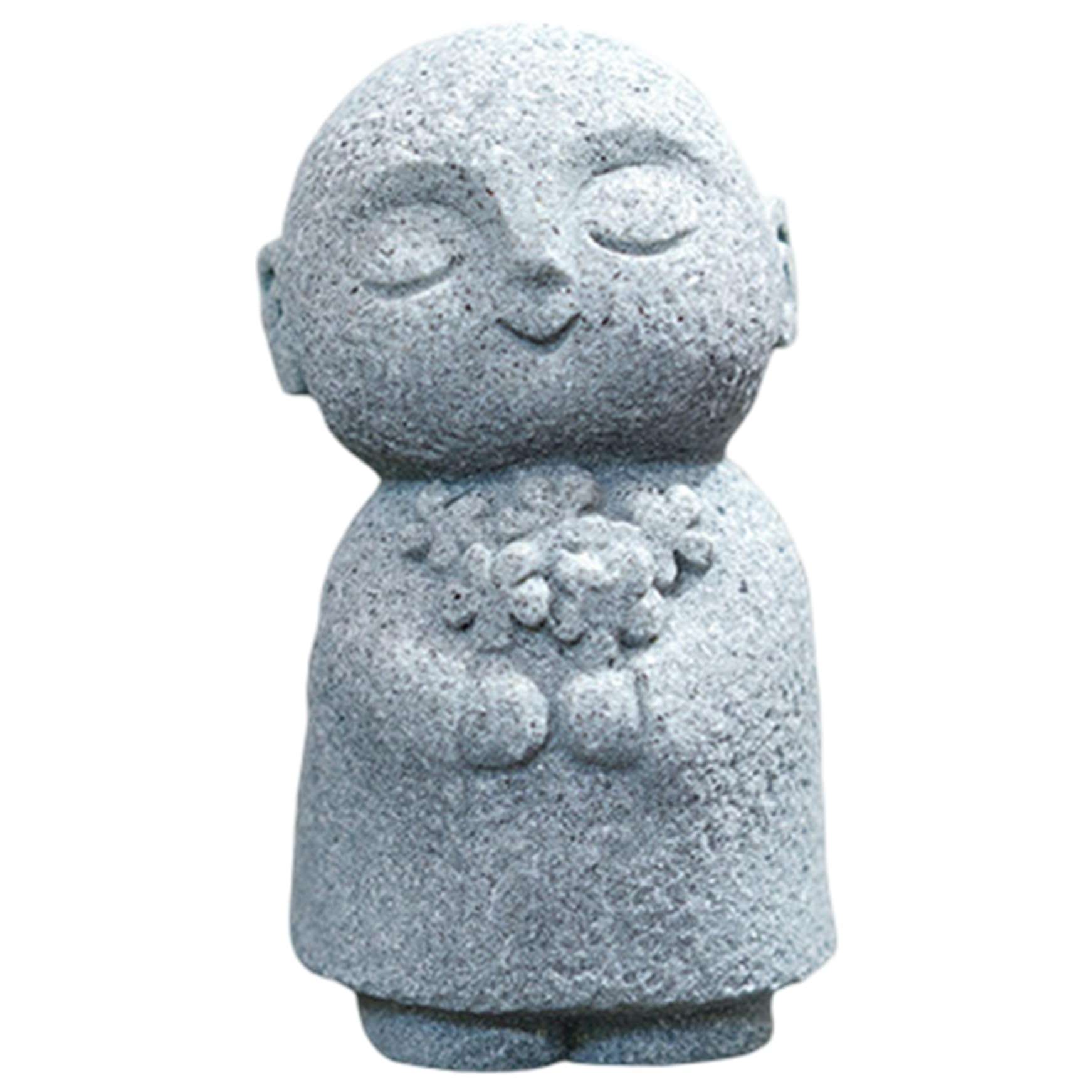 Ameble Grey Buddha Statue Indoor, Jizo Monk Praying Small Buddha Statue Holding Flowers, Zen Desk Decor For Home Office, Japanese Garden Indoor, Small, Decor