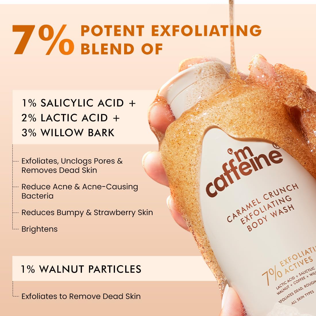 mCaffeine De-Tan & Exfoliating Body Washes (Set of 2) | Guava & Caramel Crunch Body Washes (300 ml x 2) | With Niacinamide, Salicylic and Lactic Acid | Brightens & Even Tones | Reduces Body Acne | 3