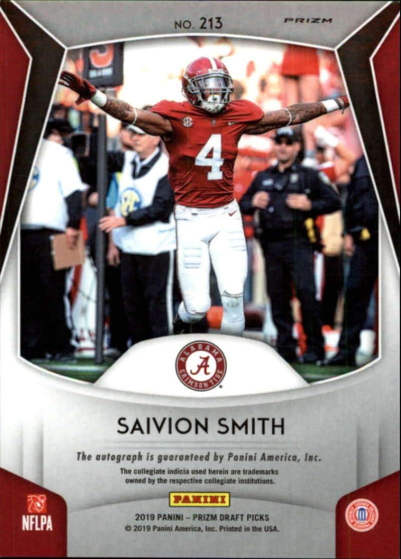 2019 Prizm Draft Picks Football Silver Prizm Autograph #213 Saivion Smith Alabama Crimson Tide RC Rookie Auto Panini NFL Collegiate Card