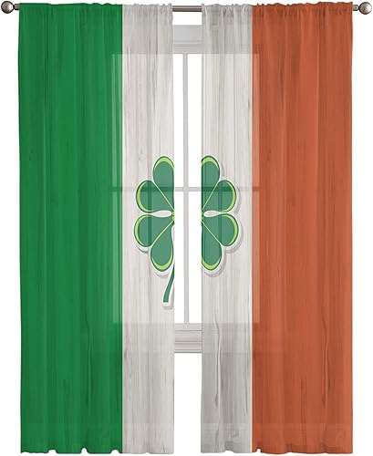 Semi Sheer Curtains Panel 108 Inch Length St Patricks Day Lucky Clover Voile Chiffon Rod Pocket Window Treatment Drapes Cortinas Light Filtering