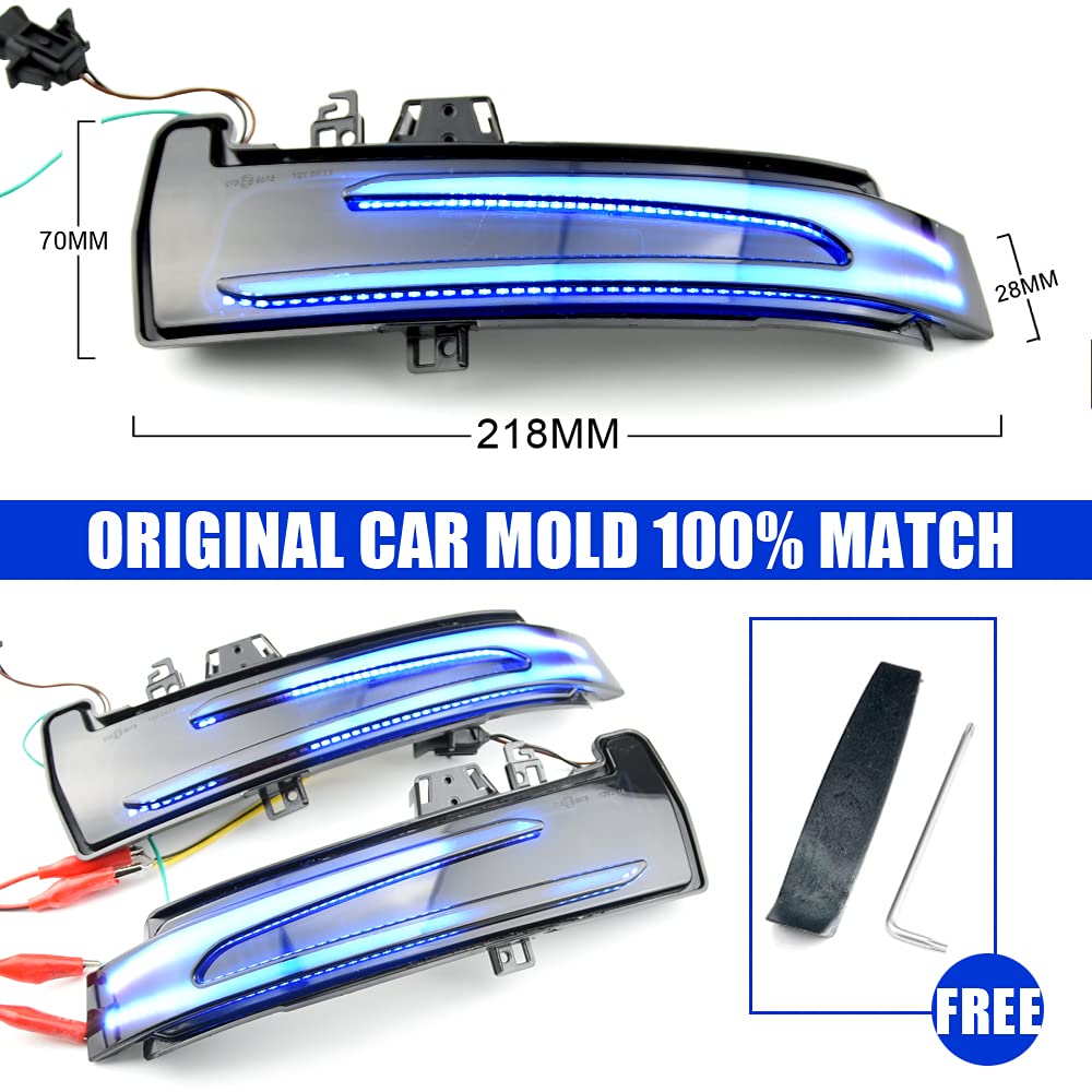2pz Lampeggiatori Sequenziali Dinamici Compatibili con Be-nz W204 CLA A B C E S GLA GLK CLS Classe W176 W212 LED Specchietto Laterale Luce Indicatore di Direzione Assemblaggio-Blu+Giallo
