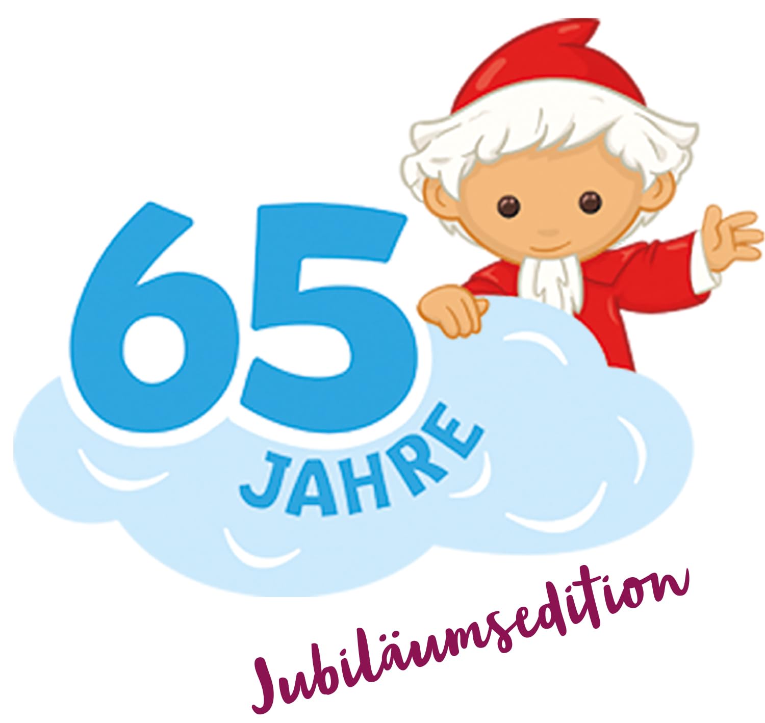 Götz Sandmann Puppe rot 65 Jahre Jubiläumsedition 37 cm mit Schlafsandbeutel und Musikwerk