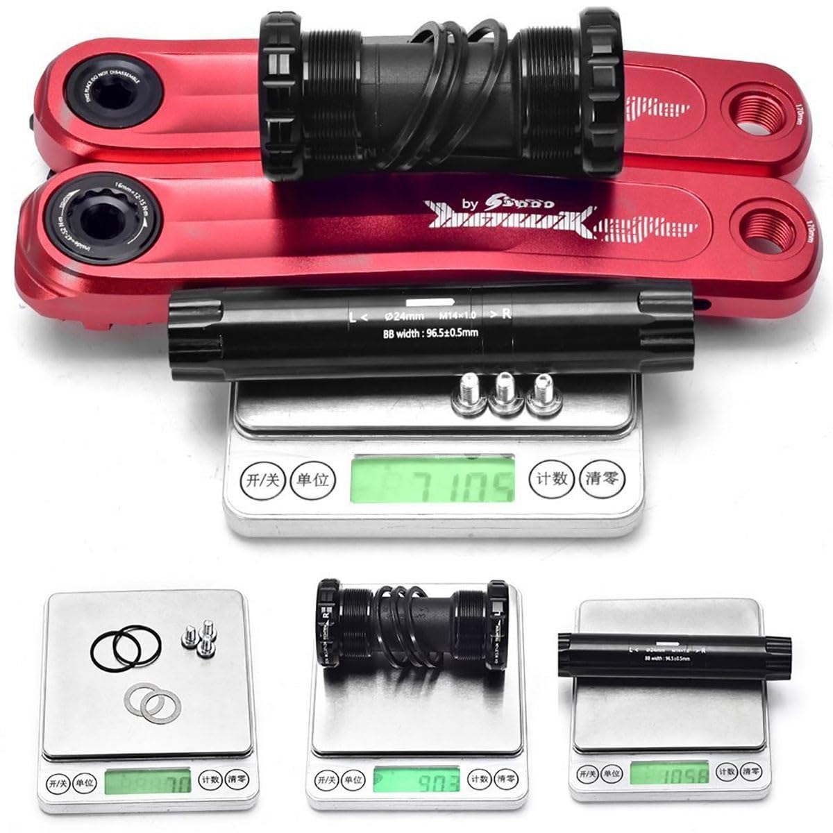 170 Mm Guarnitura Integrato Cavo MTB 30T/32T/34T/36T/38T Ingranaggio Singolo Lega di Alluminio Set di Pedivelle Bicicletta da Montagna con BB per 8-12 velocità(Red,30T)