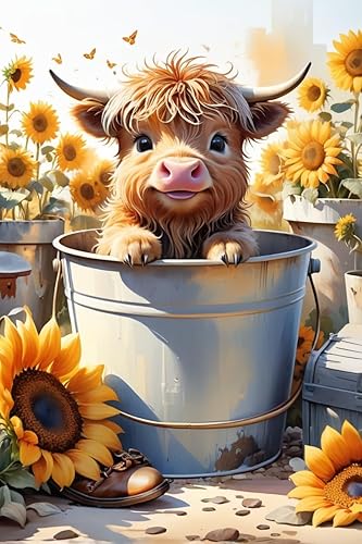 Miniatura 1 de GemZono Kits de pintura de diamantes para adultos, arte de diamantes de taladro completo de vaca y flor 5D, kit de arte de diamantes de vaca de las