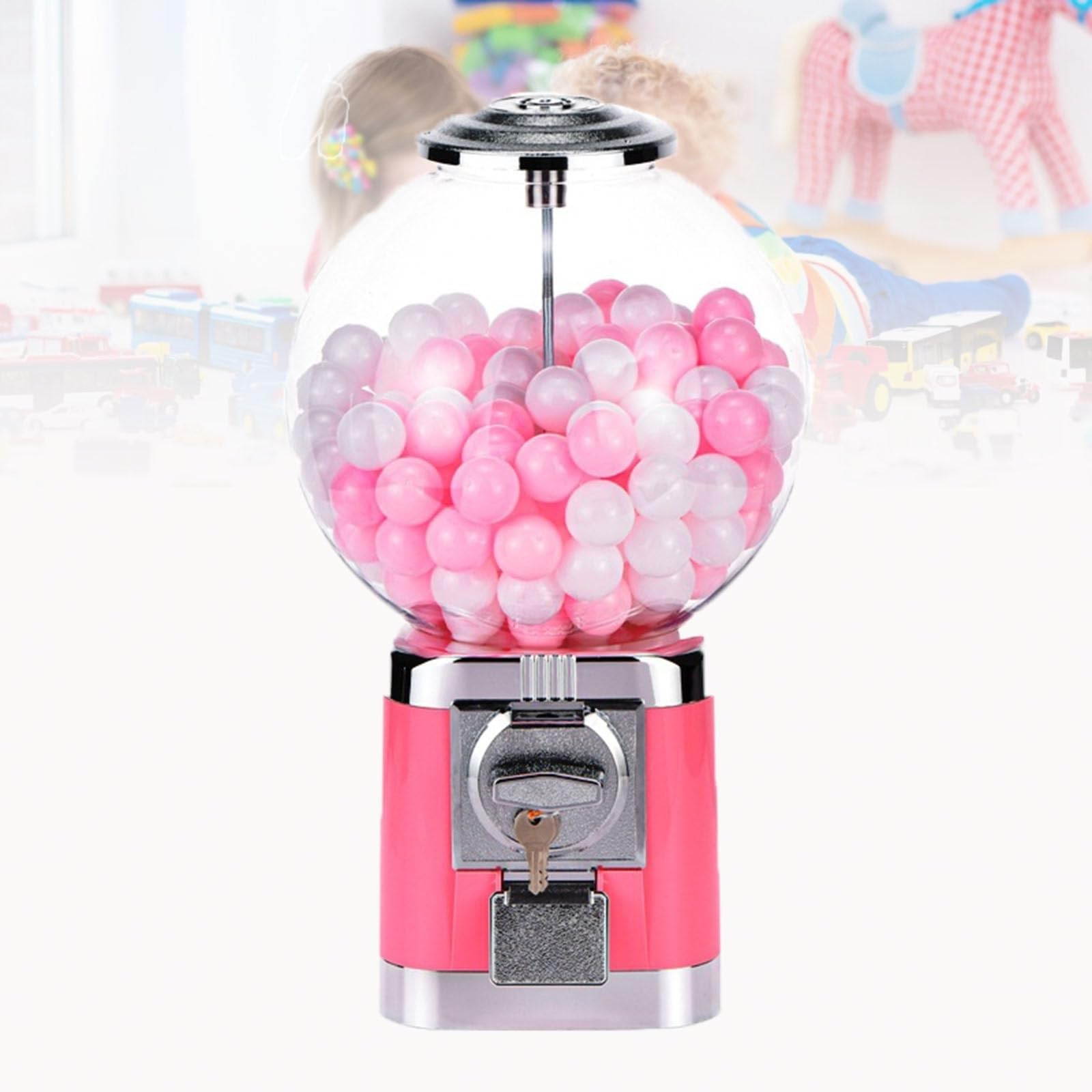 NZVZGKTNTW Gumball Machine,1.26in Ball Bulk Vending Machine W/Key Classic Bubble Capsule Toys Dispenser, Automatic Capsule Vending Machine For Retail Stores(Pink)
