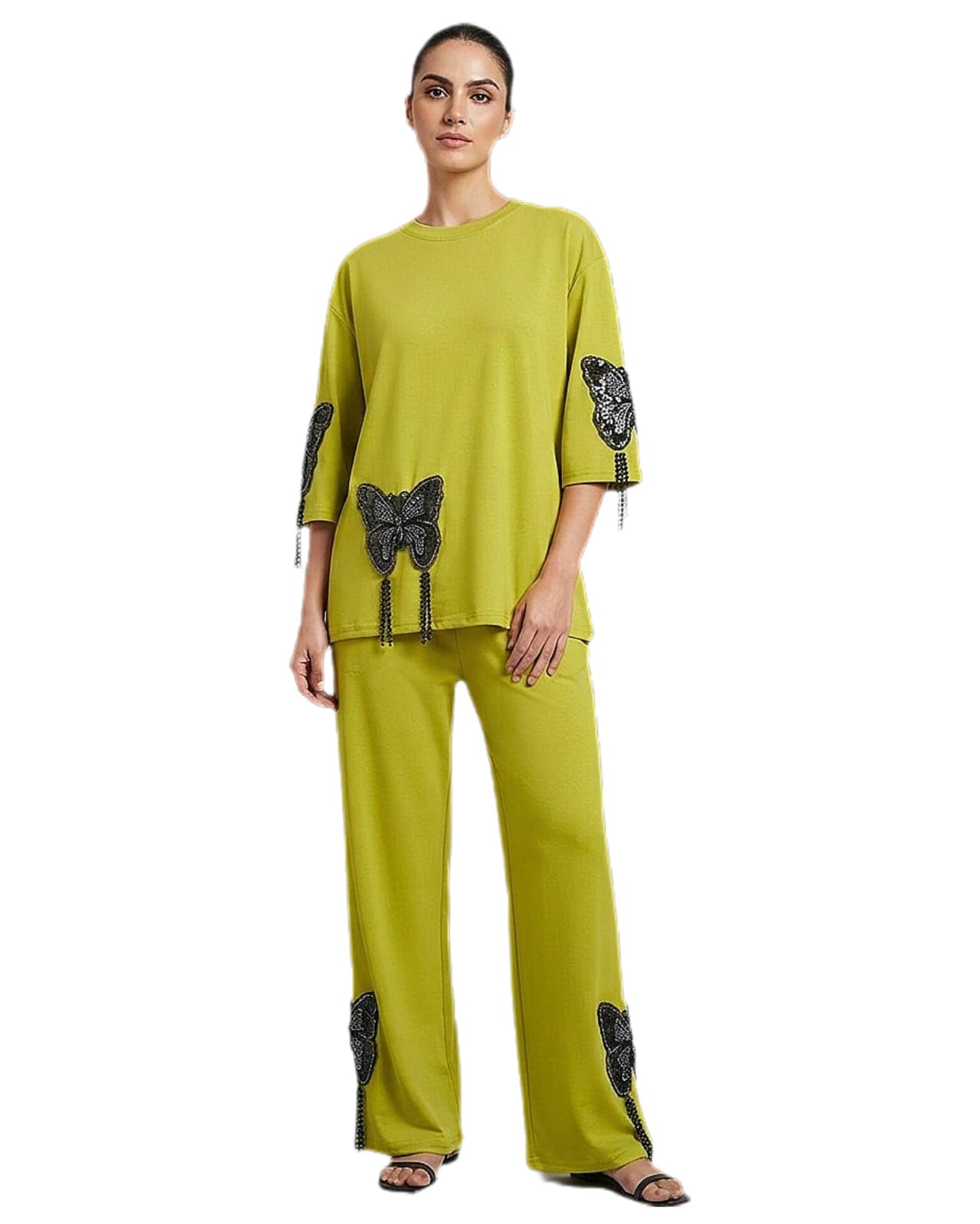 Elegant Butterfly Embellished Co-ord Set – Premium Deep Wine Lounge Wear-picture-56
