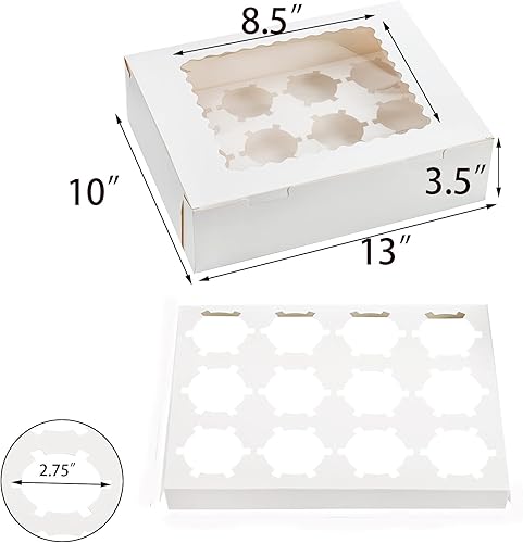 Miniatura 2 de Jucoan Paquete de 20 cajas para cupcakes, 12 unidades, recipientes de papel blanco para cupcakes con insertos y ventana, contenedor de panadería,