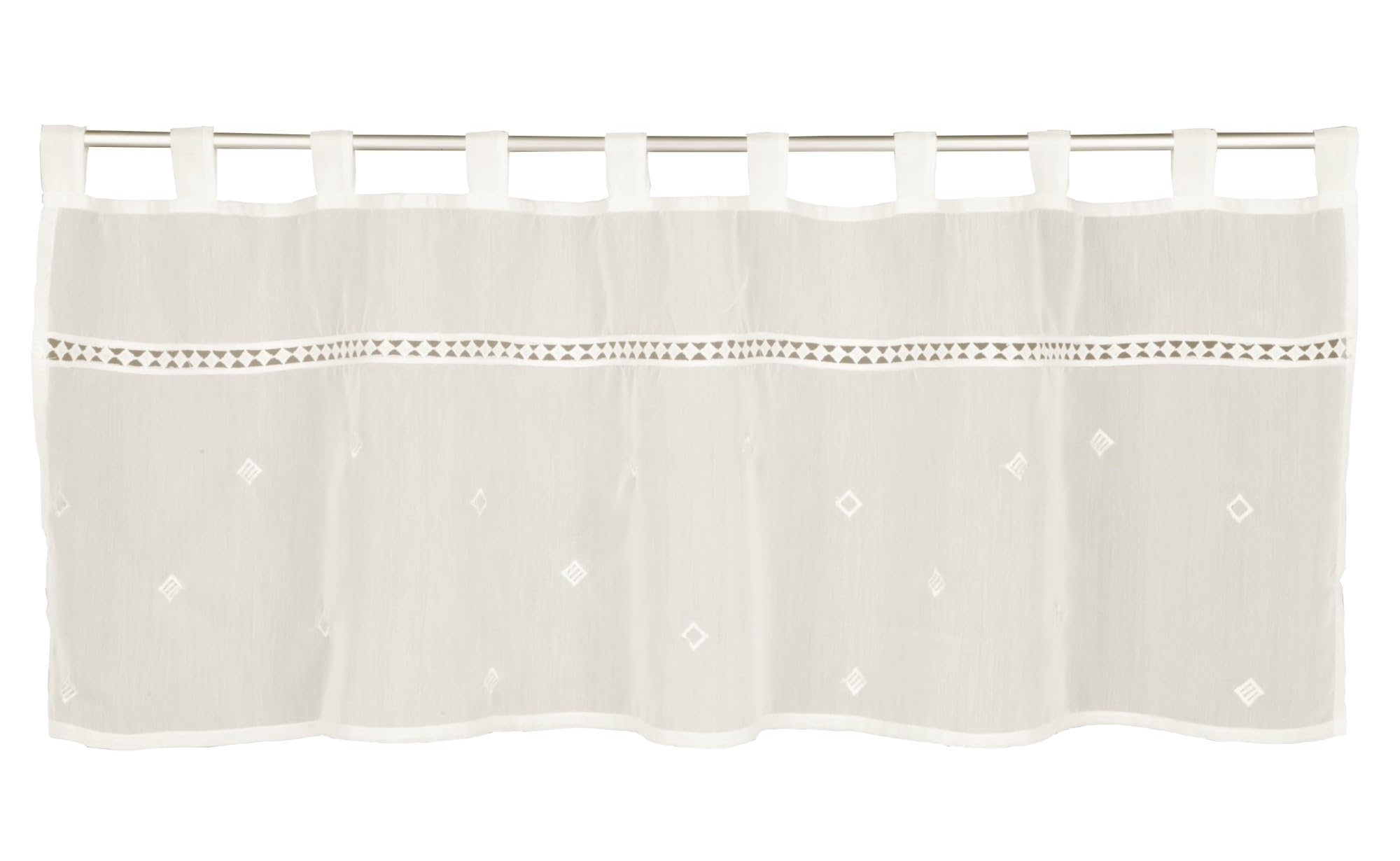 Gardinia Bistro Curtain Diamond Embroidery with Lace Trim White 135 x 45 cm