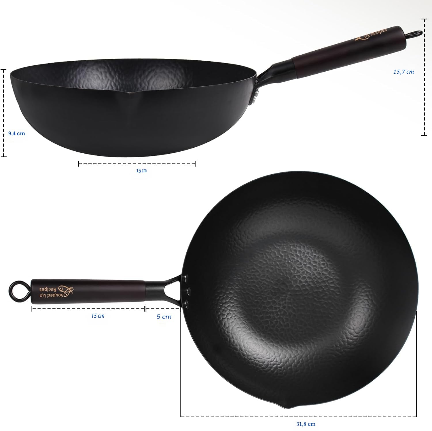 Souped Up Recipes Wok in acciaio al carbonio per stufe elettriche, a induzione e a gas (coperchio, spatola e manuale utente (lingua italiana non garantita)