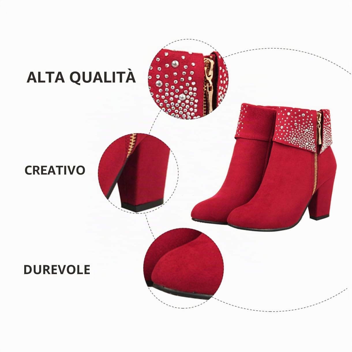 Stivaletti Autunno Inverno Con Strass Stivaletti Con Strass Tacchi Piattaforma Per Le Donne Scarpe Eleganti Per Donna Con Pompe Da Donna Rosso Materiale Superiore: Pu