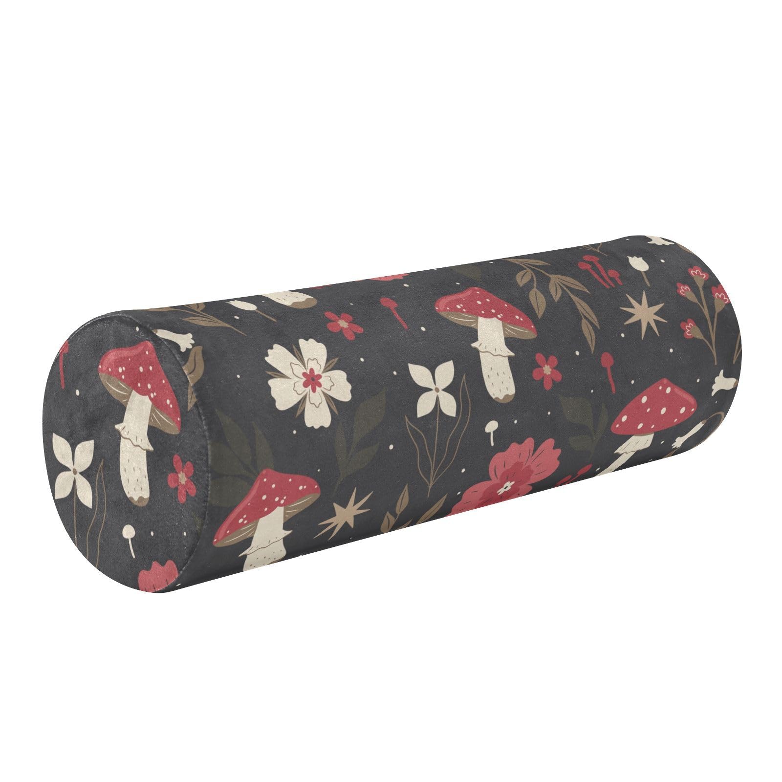 FRODOTGV Seamless Pattern Fly Agaric Flowers Bolster Pillow for Couch Decorative Neck Roll Pillow Case Round Pillow for Back Cylinder Neck Roll Pillow Neckroll Pillow Form
