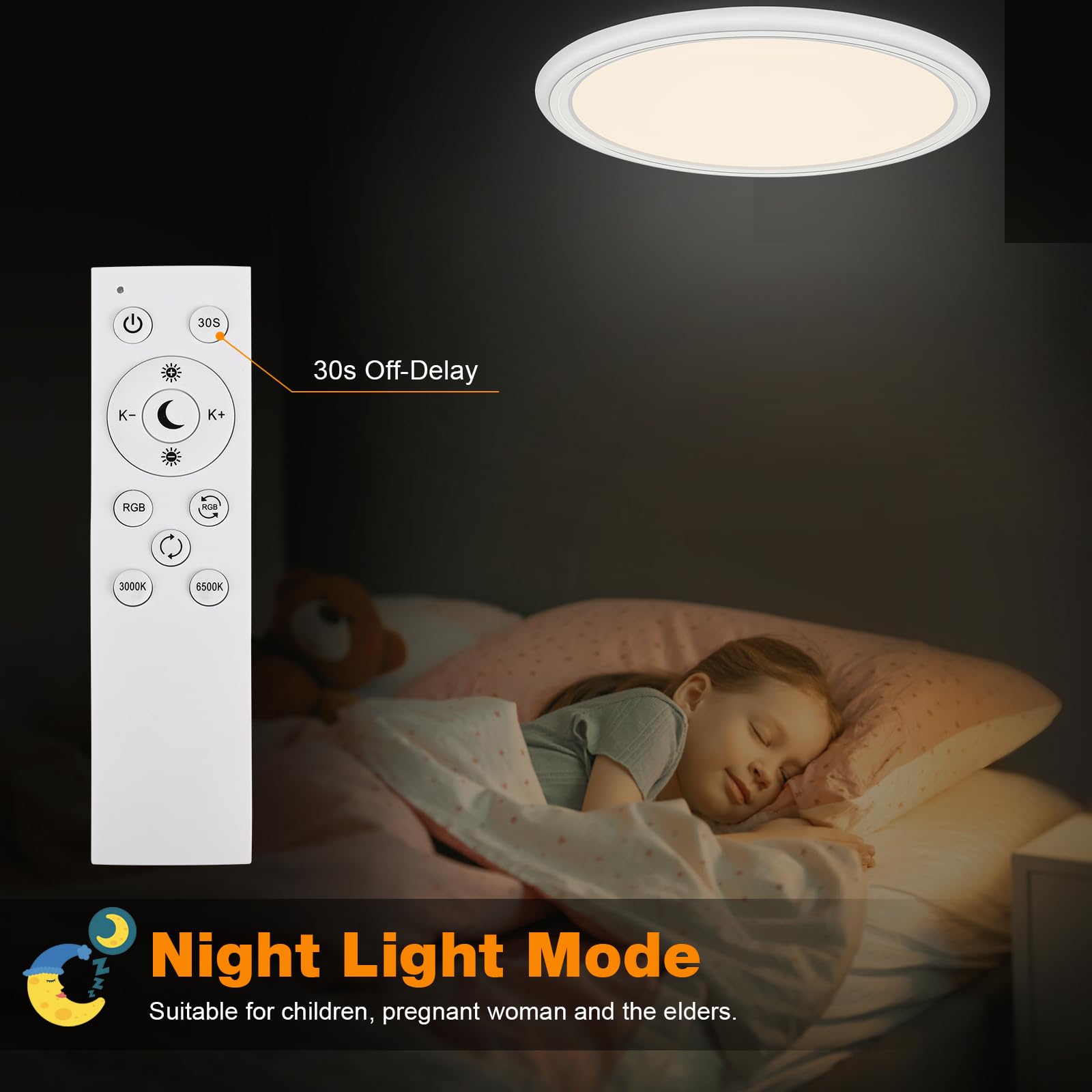 Plafonnier LED Ovale Dimmable LEZOE – 60x20 Cm, 24W 3000 Lm, Télécommande, Réglable 2700K-6500K, Pour Salon/chambre
