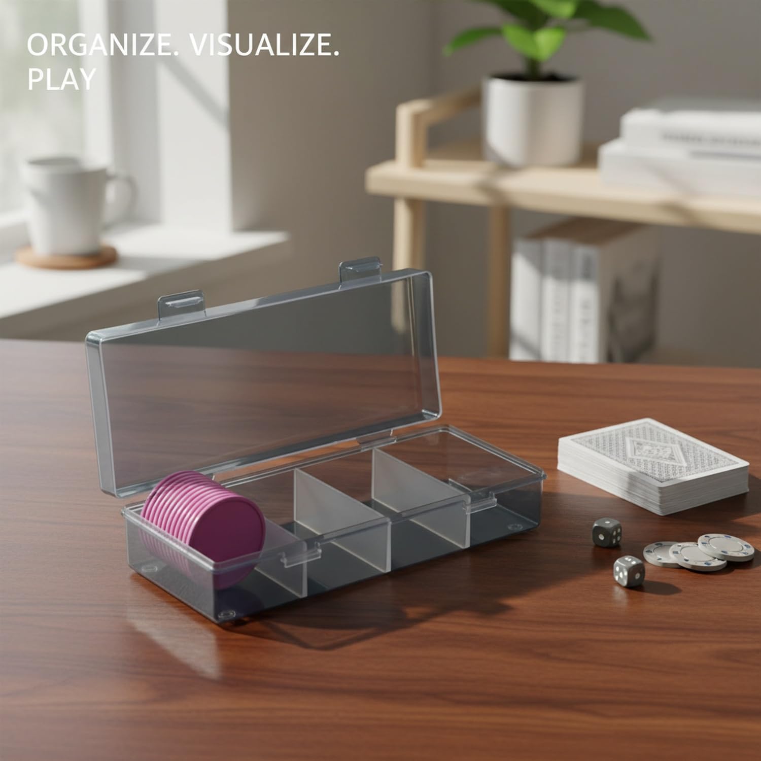 Caja de almacenamiento para fichas de póquer y cartas, caja de plástico PP transparente duradera con tapa, ideal para organizar fichas de juego de mesa, 12.5 x 6.5 x 4.5 pulgadas