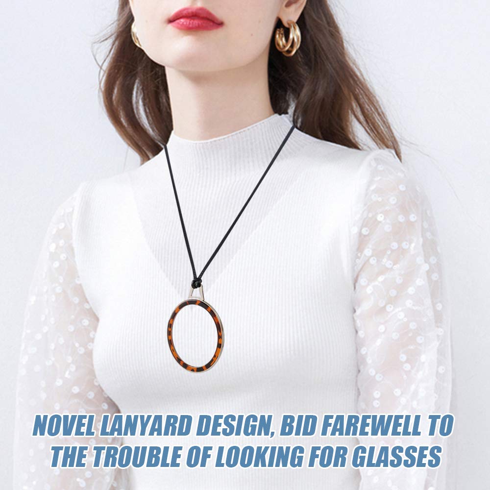 TERAISE Necklace Reading Glasses Novel Pendant Readers Lightweight Portable Anti-loss Reading Glasses with Exquisite Metal Case for Women and Men(Leopard-3.0X) - Image 3