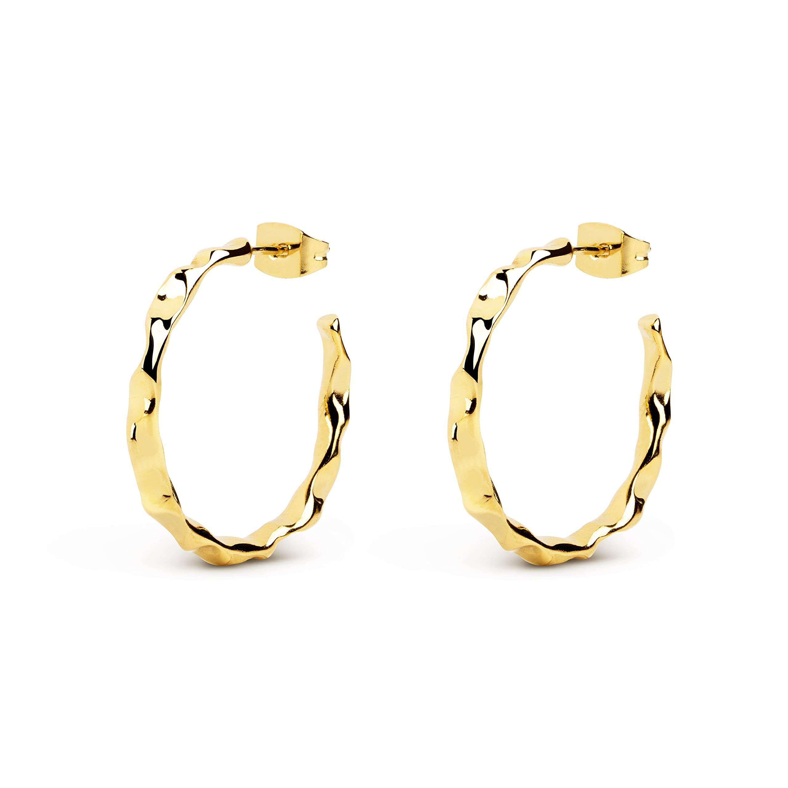 SINGULARU Pendientes Aro Lake - Pendientes en Latón con Acabado Baño de Oro de 18 Kt o en Baño de Rodio - Pendientes Ligeros de Aro con Cierre Tuerca a Presión - Joyas para Mujer