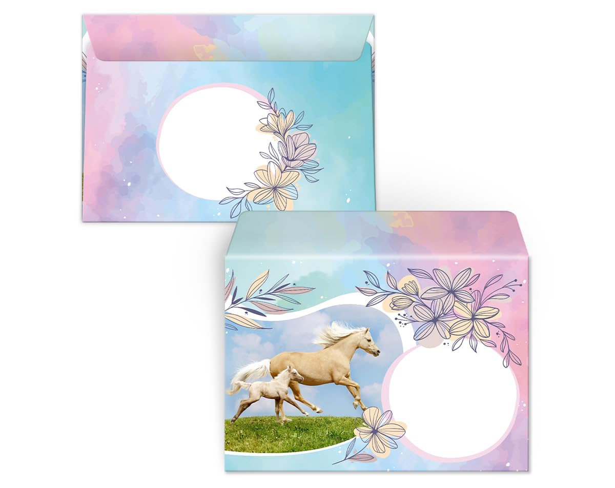 amscan 9909886 – Biglietti d'invito cavallo, 8 biglietti con buste rosa, invito, compleanno per bambini, feste a tema, carnevale