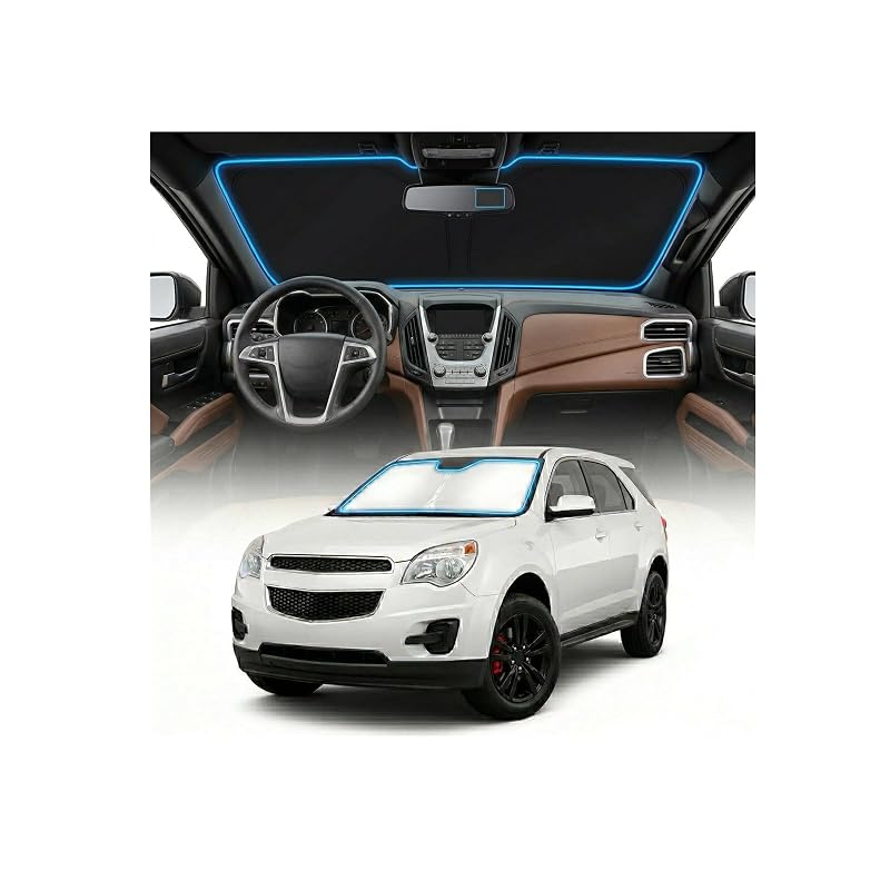 Protetor solar dobrável para para-brisa GLSBRCAO compatível com Chevy Equinox 2010–2017, prata