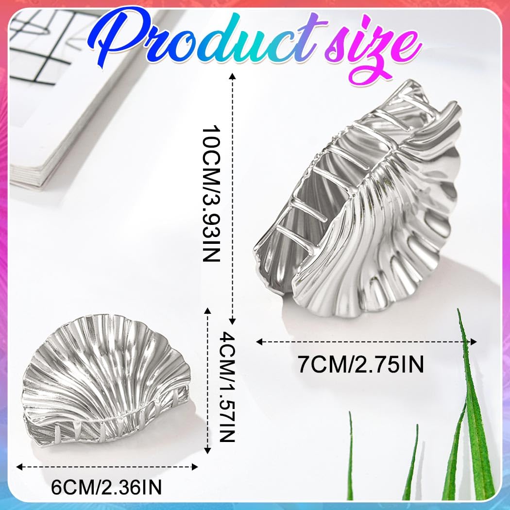 Zoestar Seashell Hair Claw Clips Gold Metal Hair Clip Claw Shell Hair Clips Beach Decorative Hair Accessories for Women and Girls (Pack of 2) (Silver) - Image 2